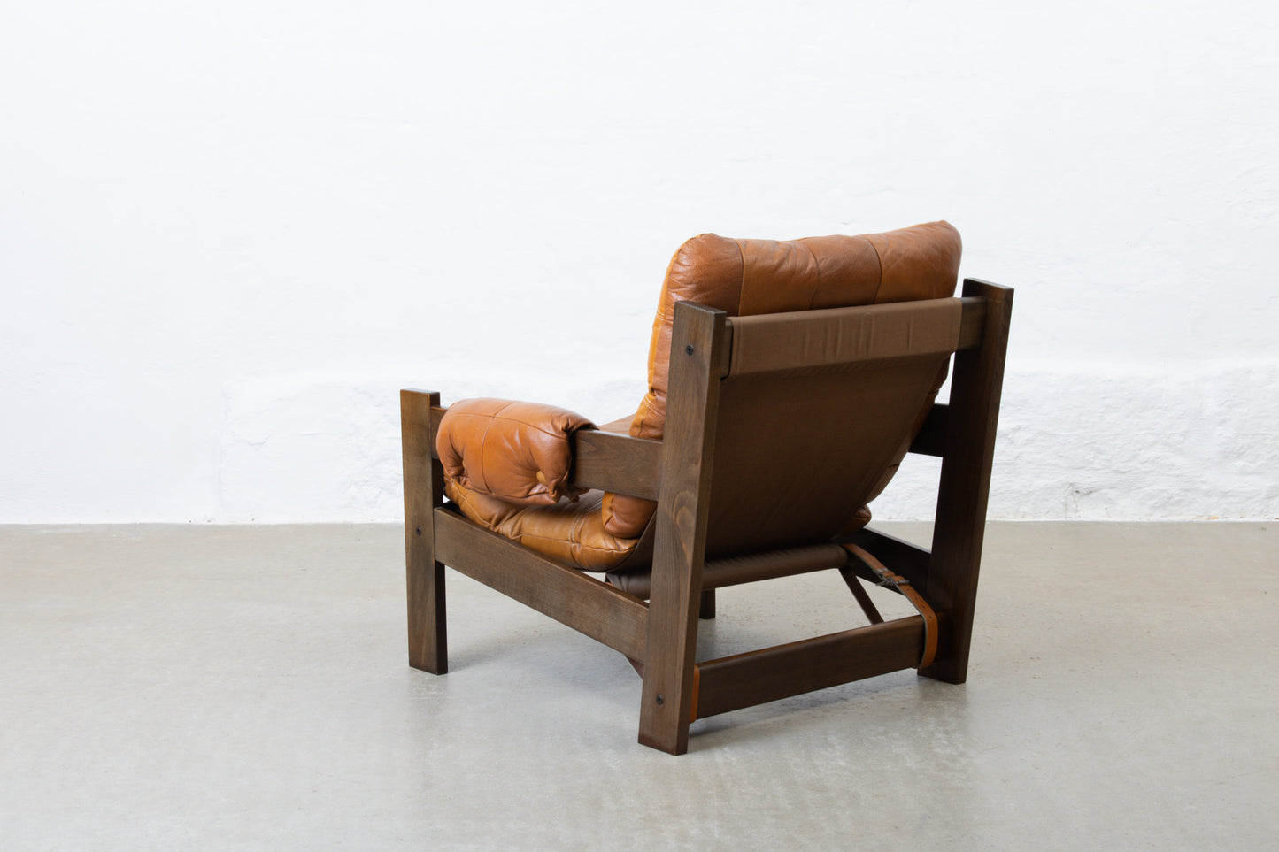 1970s low back beech + leather lounger