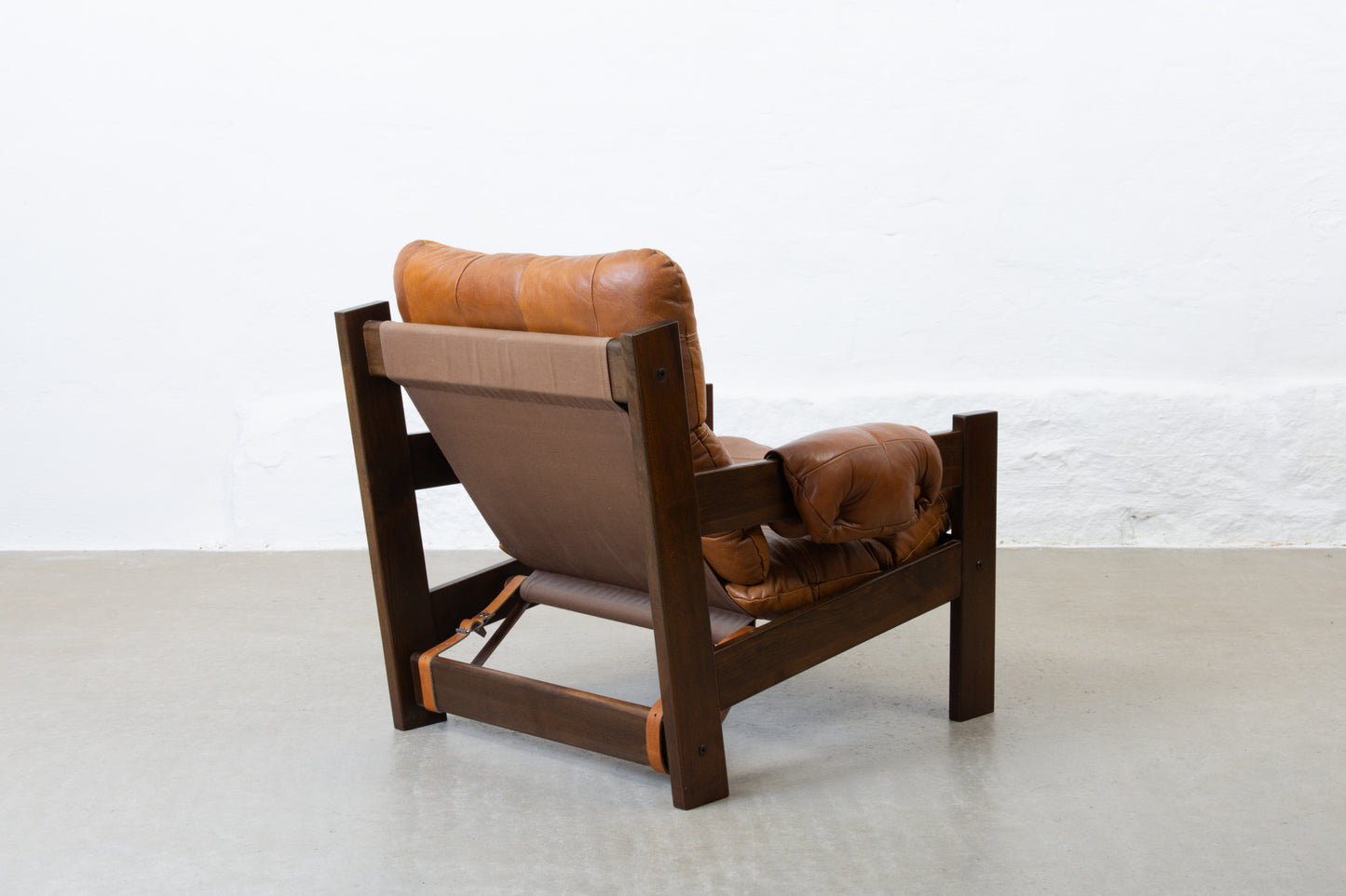 1970s low back beech + leather lounger