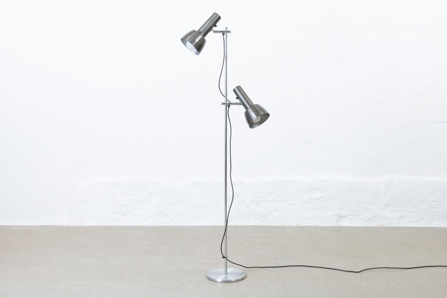 1960s twin-headed metallic grey floor lamp