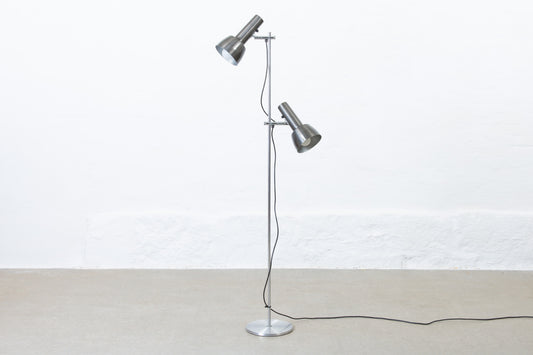 1960s twin-headed metallic grey floor lamp