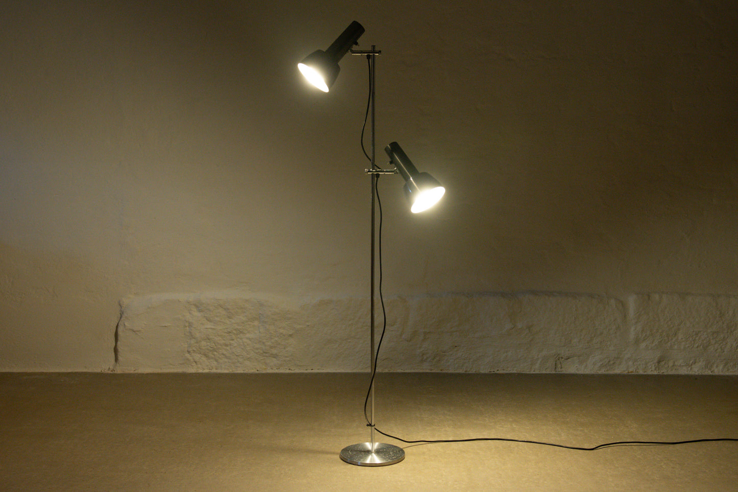 1960s twin-headed metallic grey floor lamp