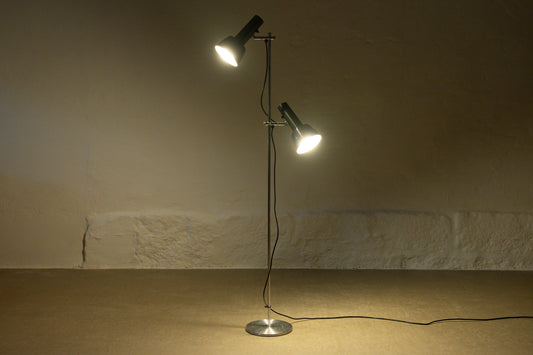 1960s twin-headed metallic grey floor lamp