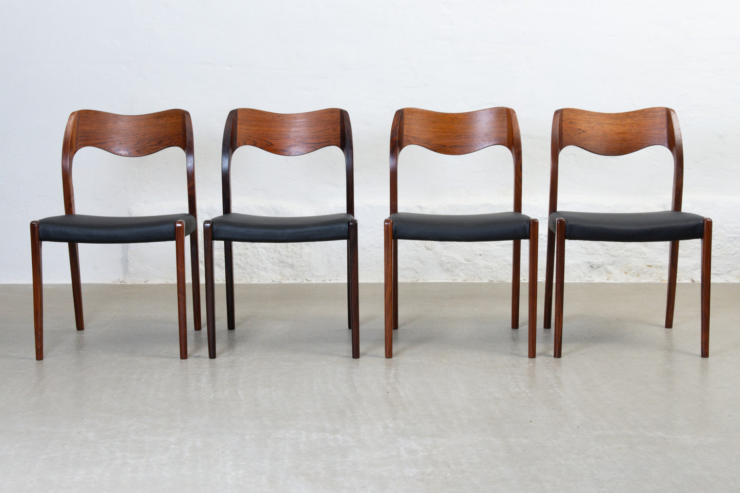 Newly reupholstered: Set of four 1960s 'Model 71' rosewood chairs by N.O. Møller