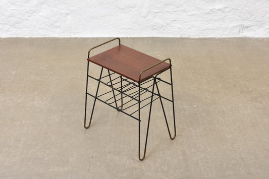 1950s teak + metal wire magazine table