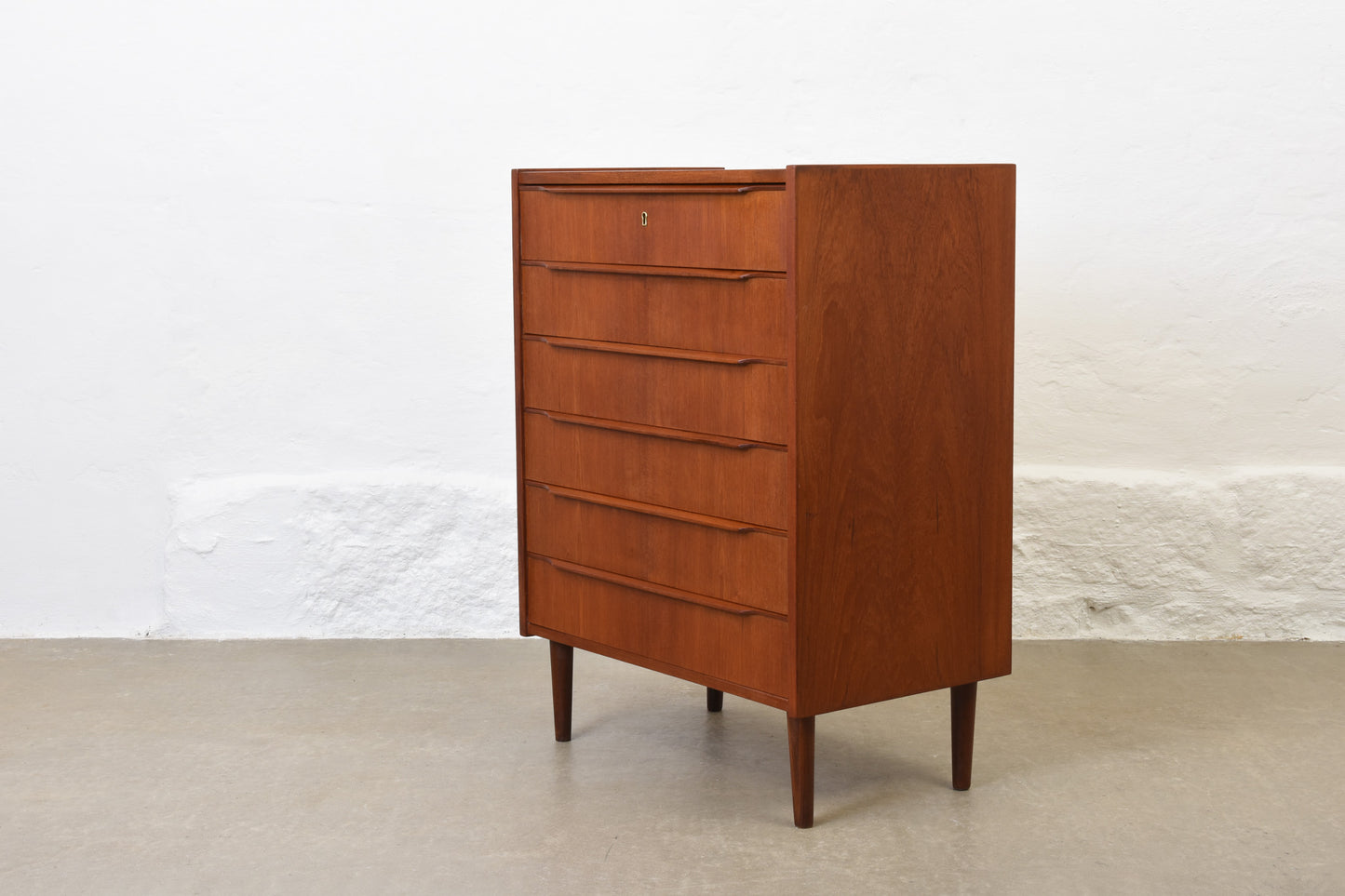 1960s teak chest with lipped handles