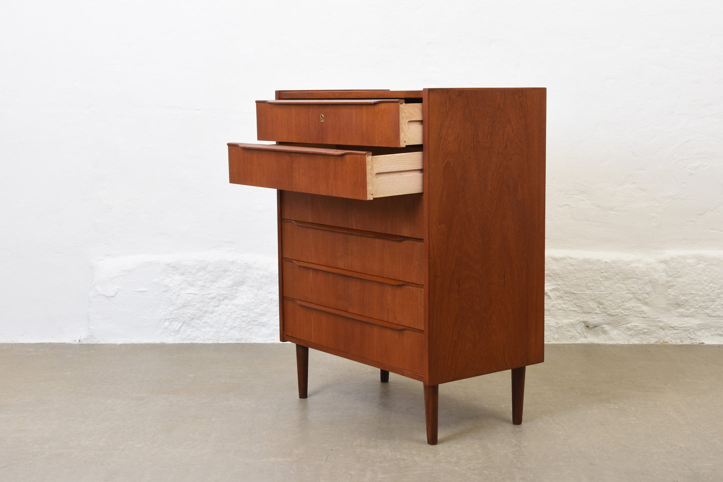 1960s teak chest with lipped handles