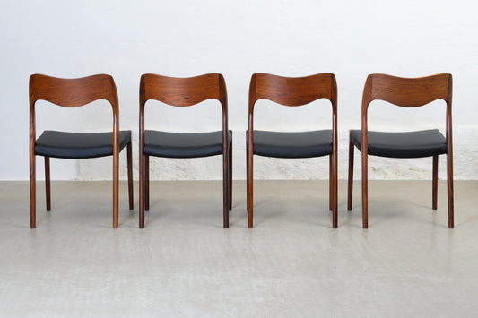 Newly reupholstered: Set of four 1960s 'Model 71' rosewood chairs by N.O. Møller