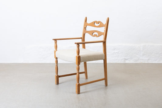 Newly reupholstered: 1970s armchair in oak