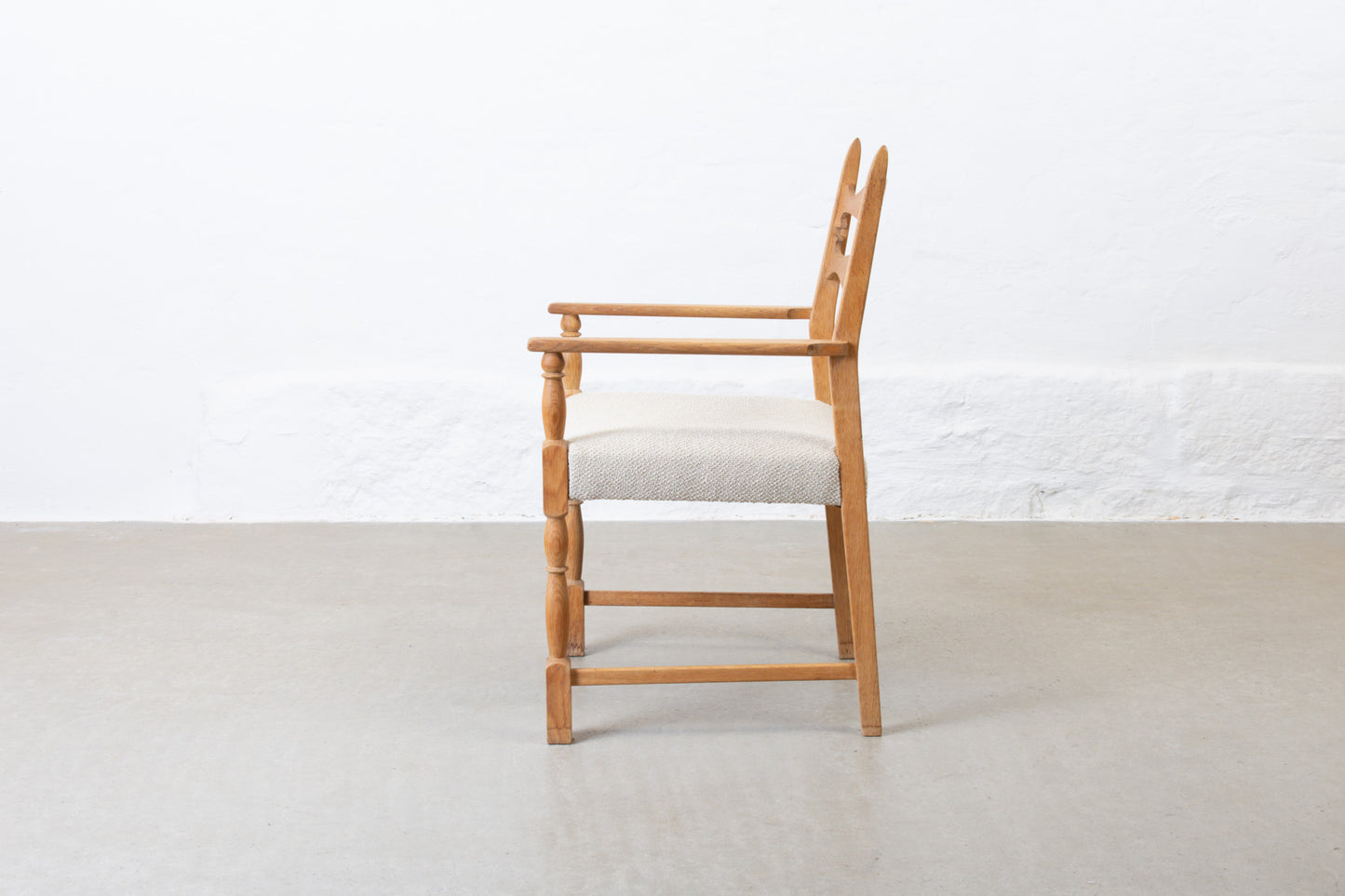 Newly reupholstered: 1970s armchair in oak