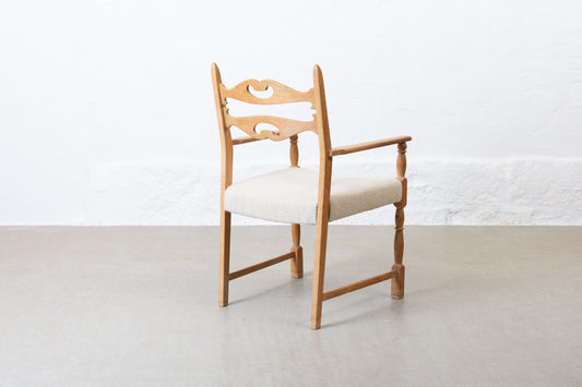 Newly reupholstered: 1970s armchair in oak