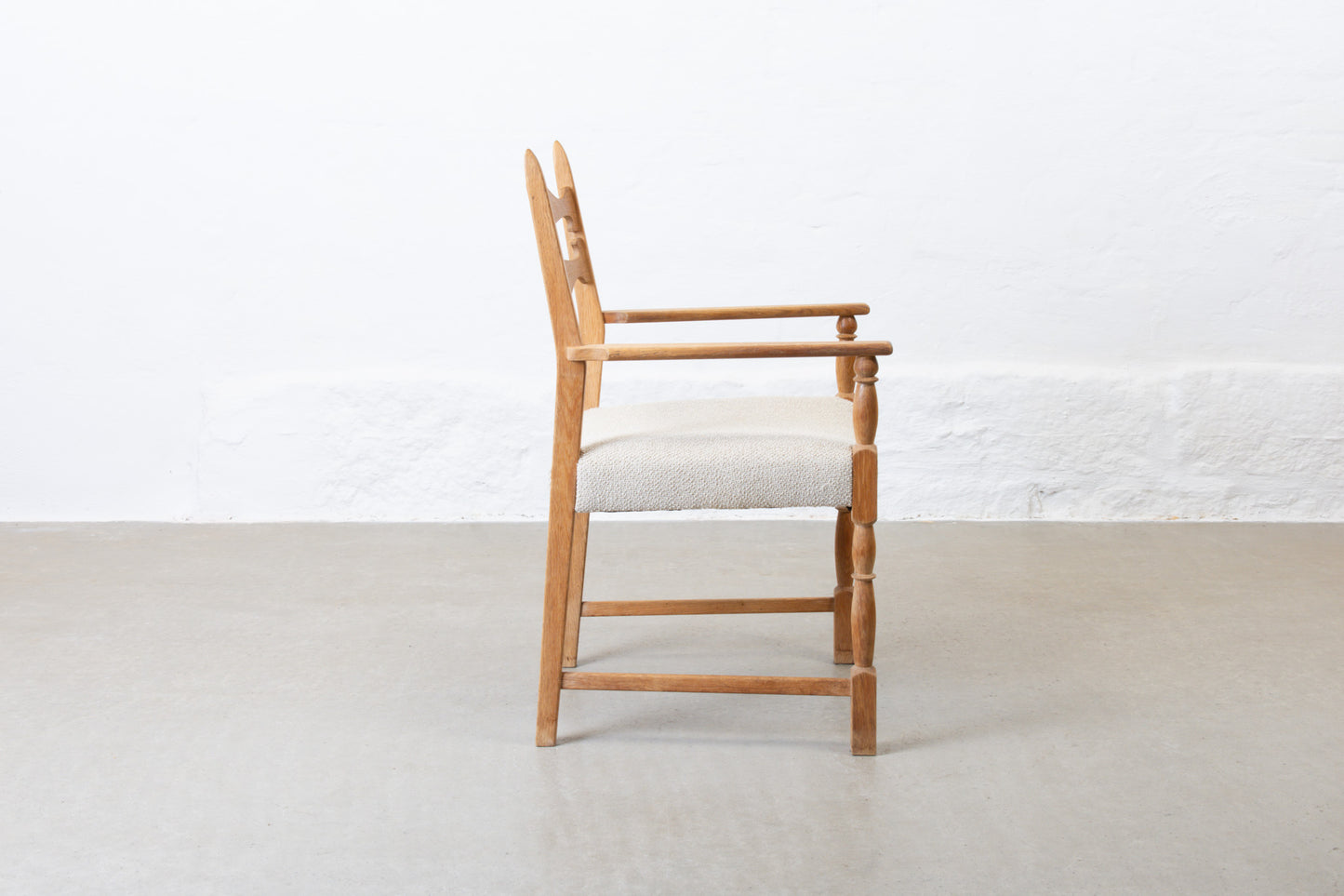 Newly reupholstered: 1970s armchair in oak