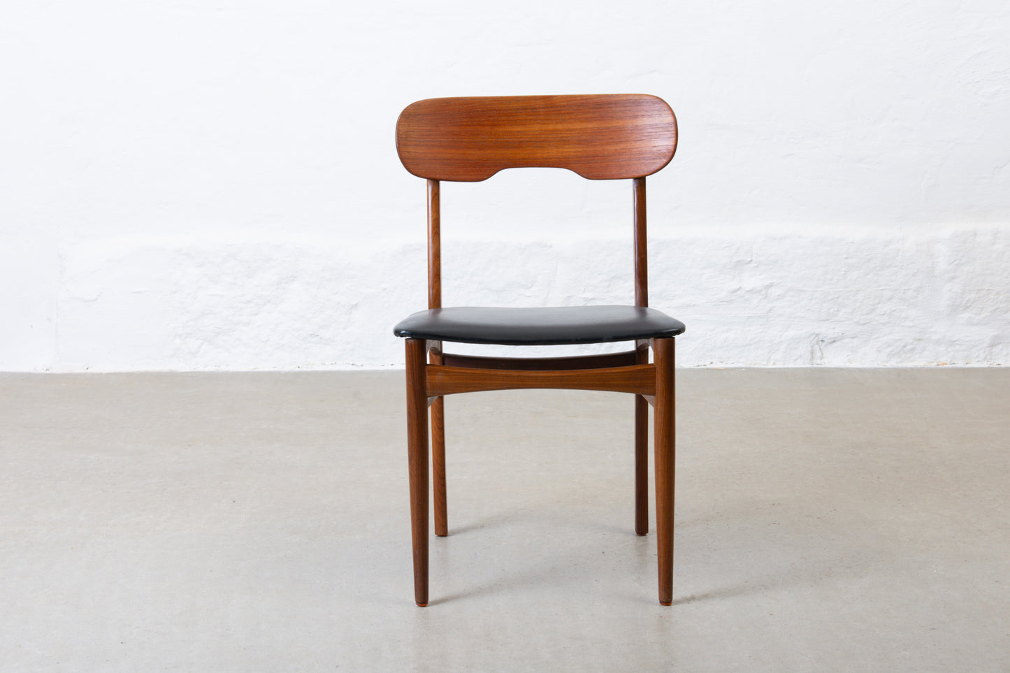 Three available: 1960s teak + vinyl chairs