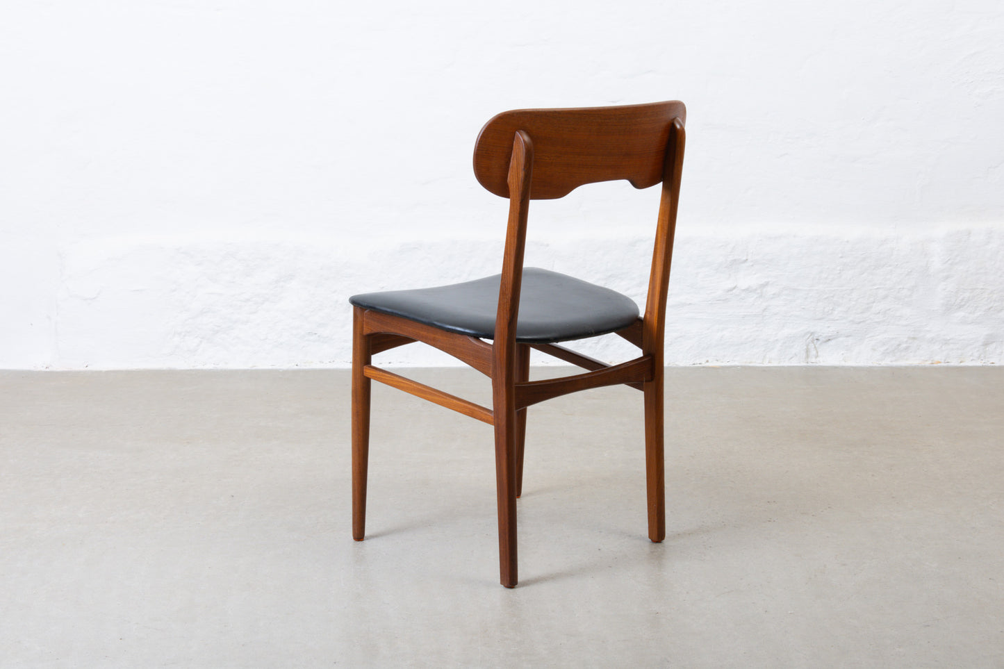 Three available: 1960s teak + vinyl chairs