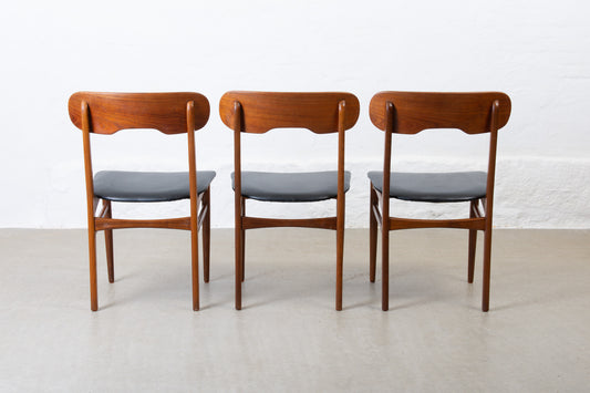 Three available: 1960s teak + vinyl chairs