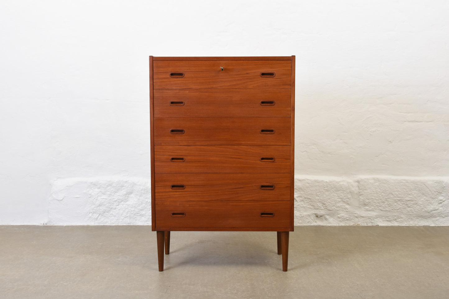 1960s teak chest of six drawers - 120H cm