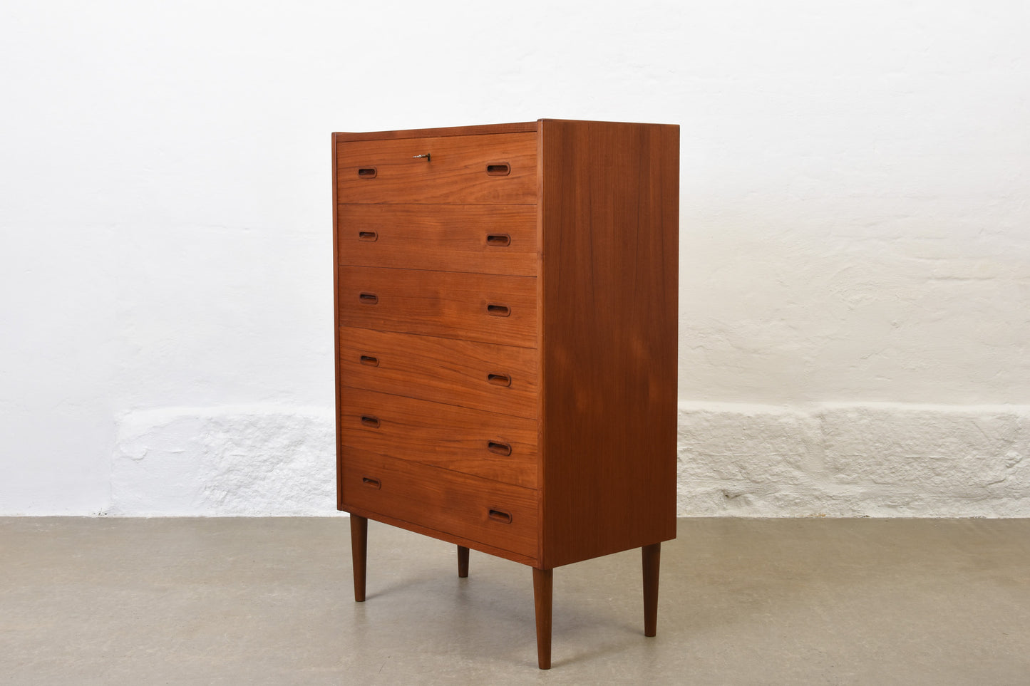 1960s teak chest of six drawers - 120H cm