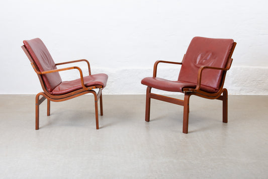 Two available: Beech + leather loungers by Nielaus Møbler