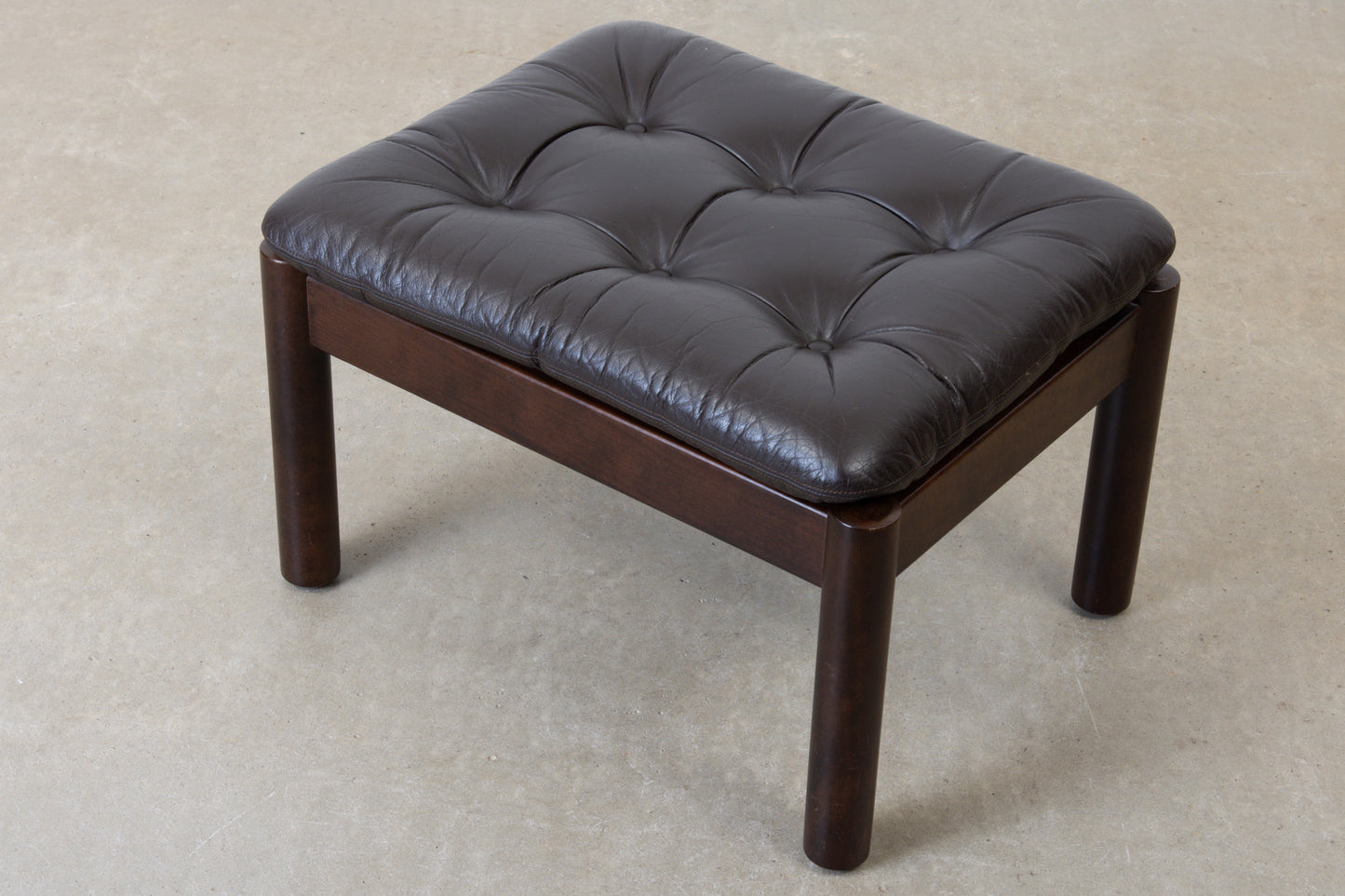 1960s foot stool in beech + leather
