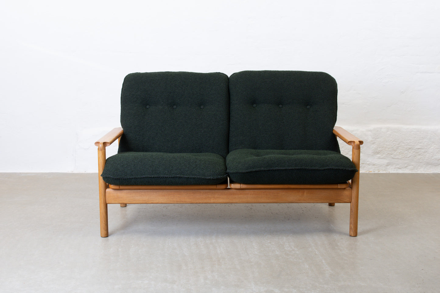 Newly reupholstered: 1960s oak two seater by Madsen & Schubell