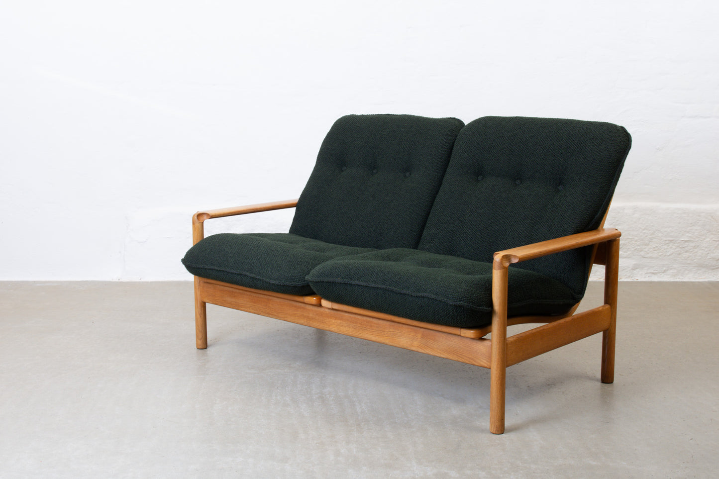 Newly reupholstered: 1960s oak two seater by Madsen & Schubell