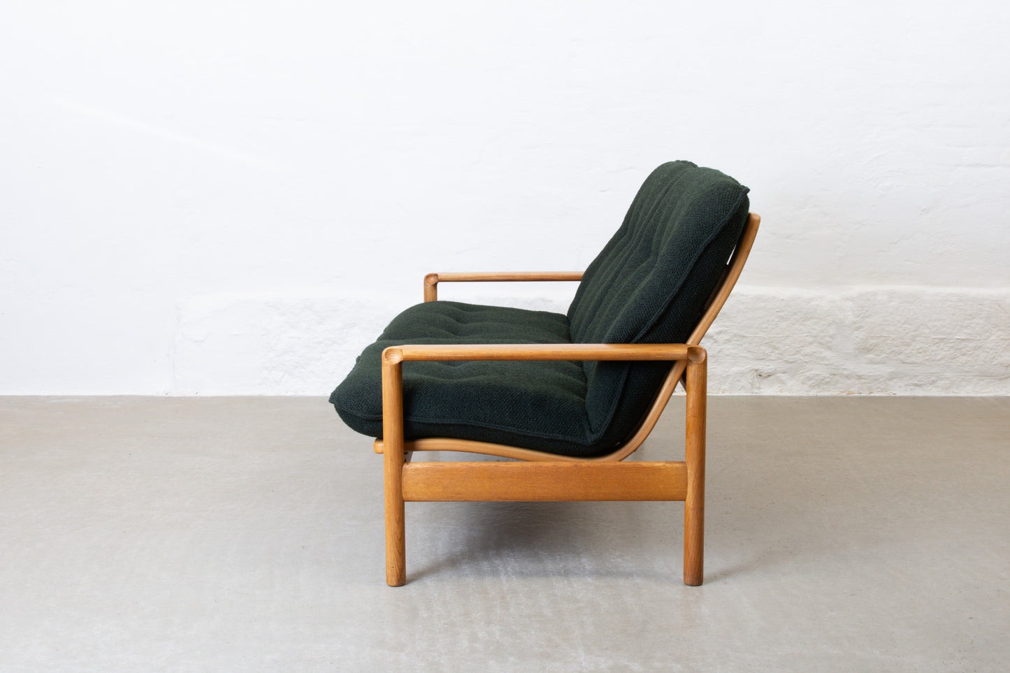 Newly reupholstered: 1960s oak two seater by Madsen & Schubell