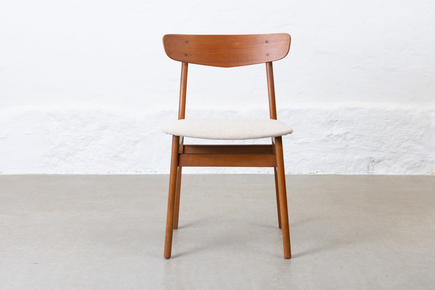 Newly reupholstered: Pair of teak + beech chairs by Findahls