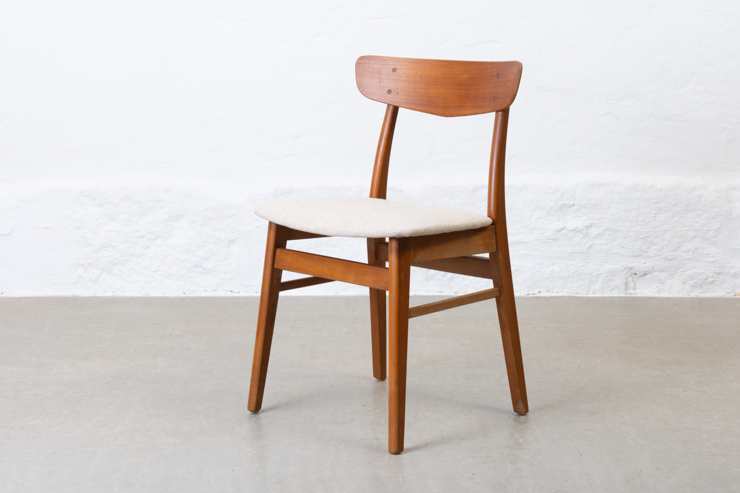 Newly reupholstered: Pair of teak + beech chairs by Findahls