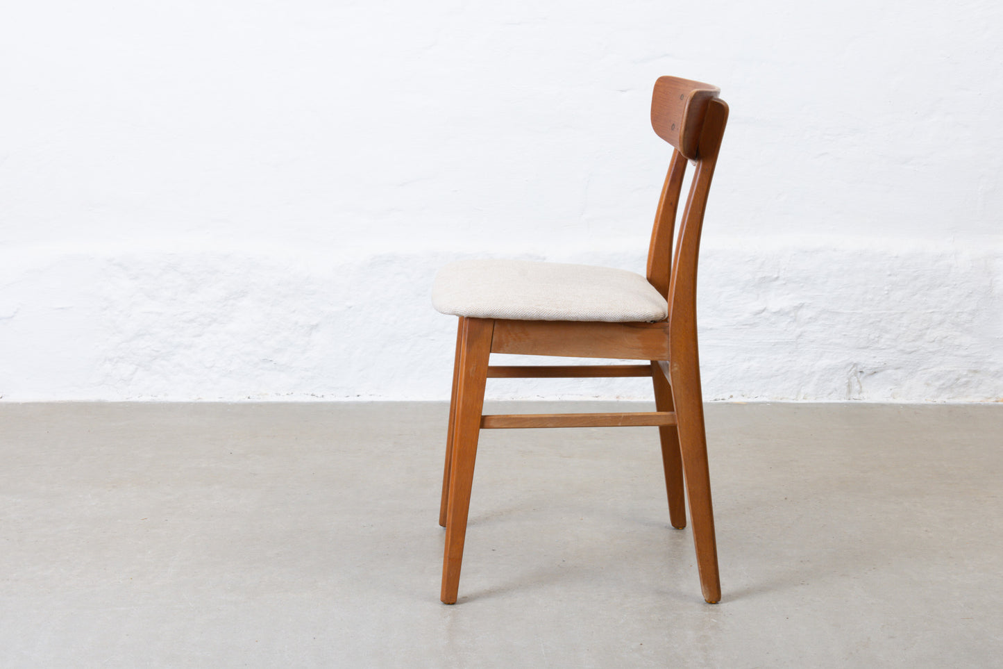Newly reupholstered: Pair of teak + beech chairs by Findahls
