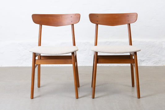 Newly reupholstered: Pair of teak + beech chairs by Findahls
