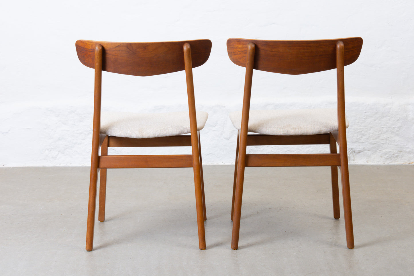Newly reupholstered: Pair of teak + beech chairs by Findahls