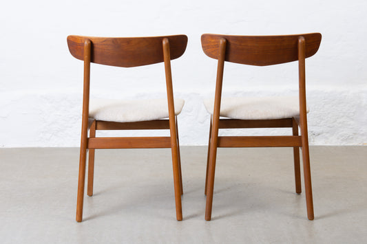 Newly reupholstered: Pair of teak + beech chairs by Findahls