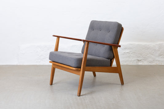 Newly reupholstered: 1950s teak + oak 'Esbjerg' lounger