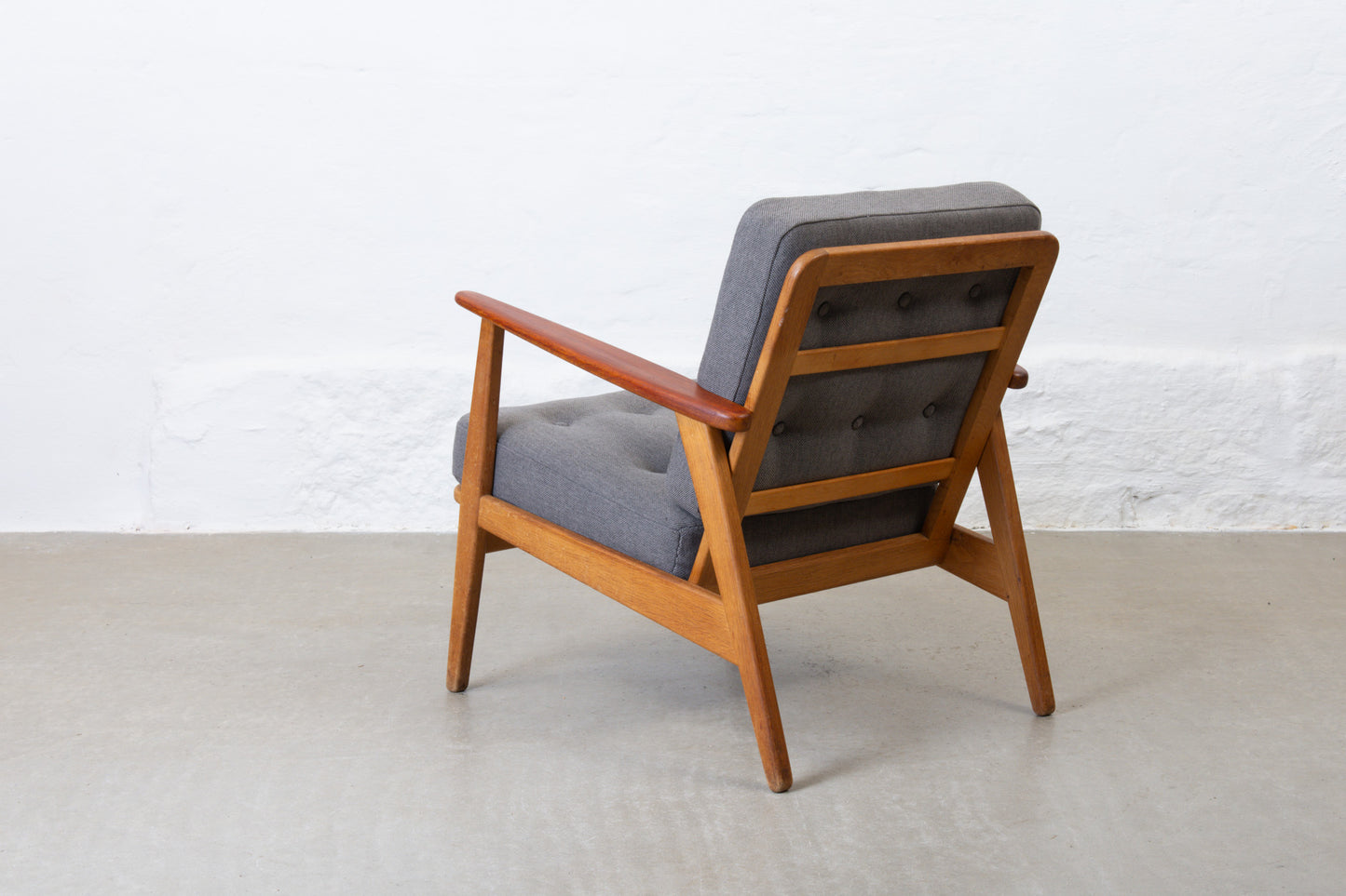 Newly reupholstered: 1950s teak + oak 'Esbjerg' lounger