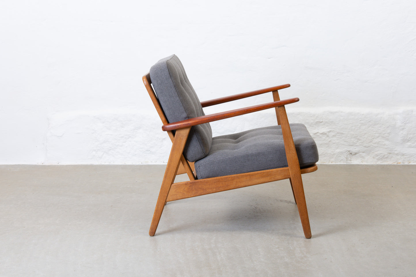 Newly reupholstered: 1950s teak + oak 'Esbjerg' lounger
