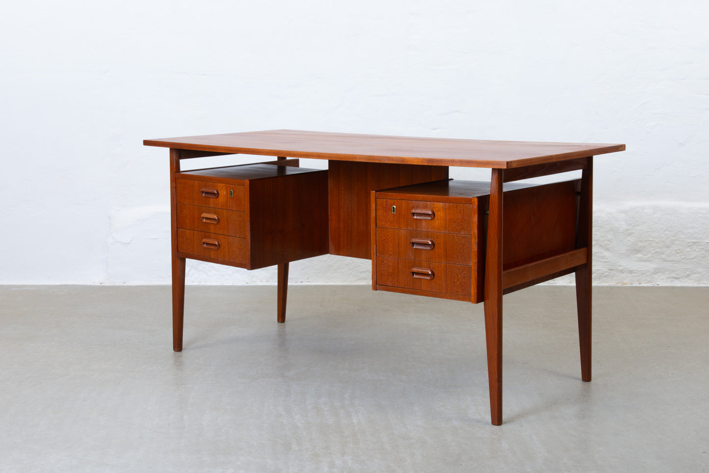 1960s twin pedestal desk in teak