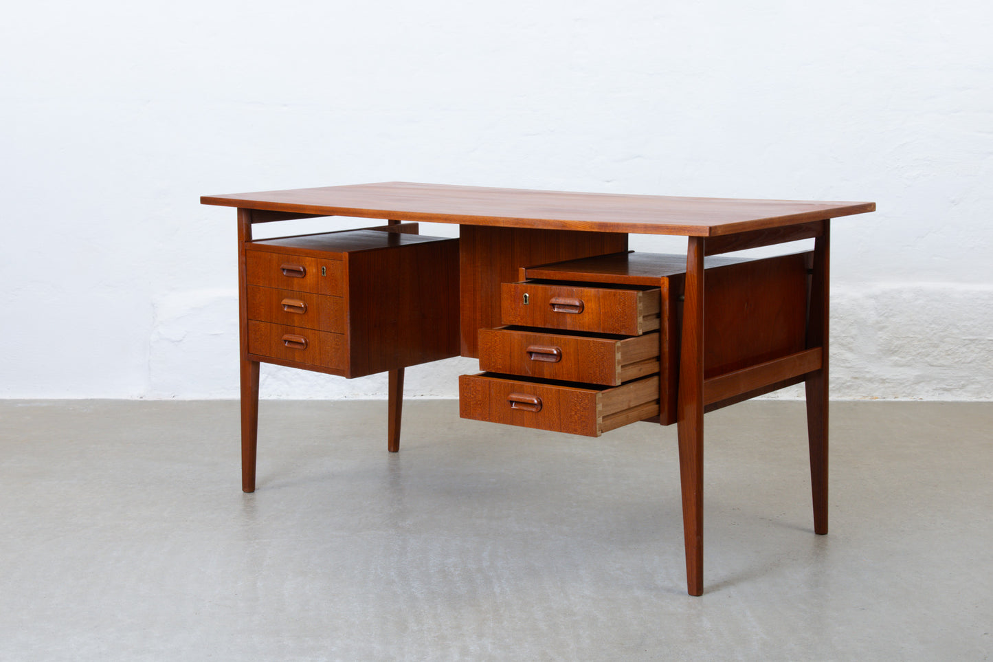 1960s twin pedestal desk in teak