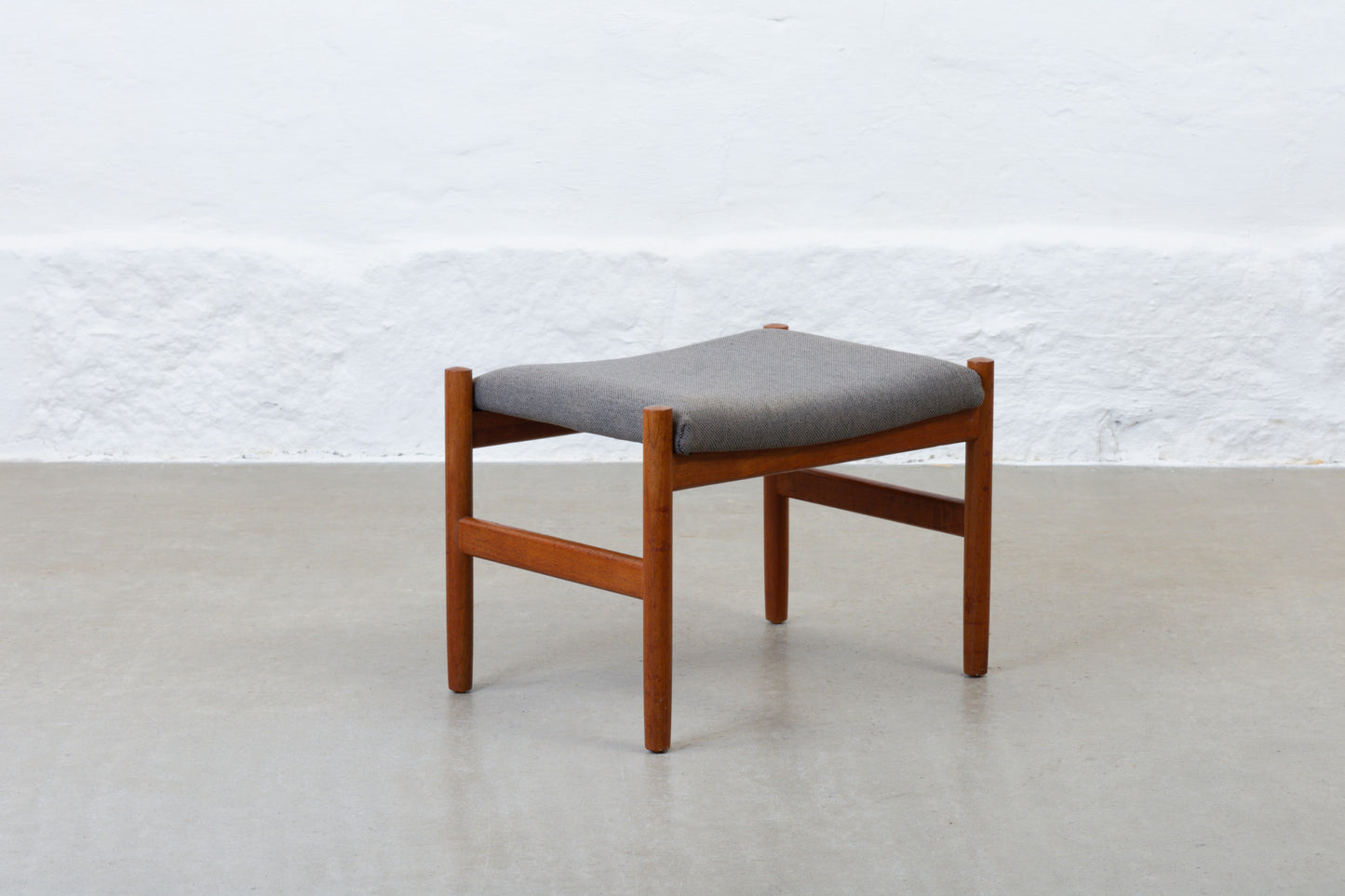 Newly reupholstered: 1960s teak foot stool by Hugo Frandsen