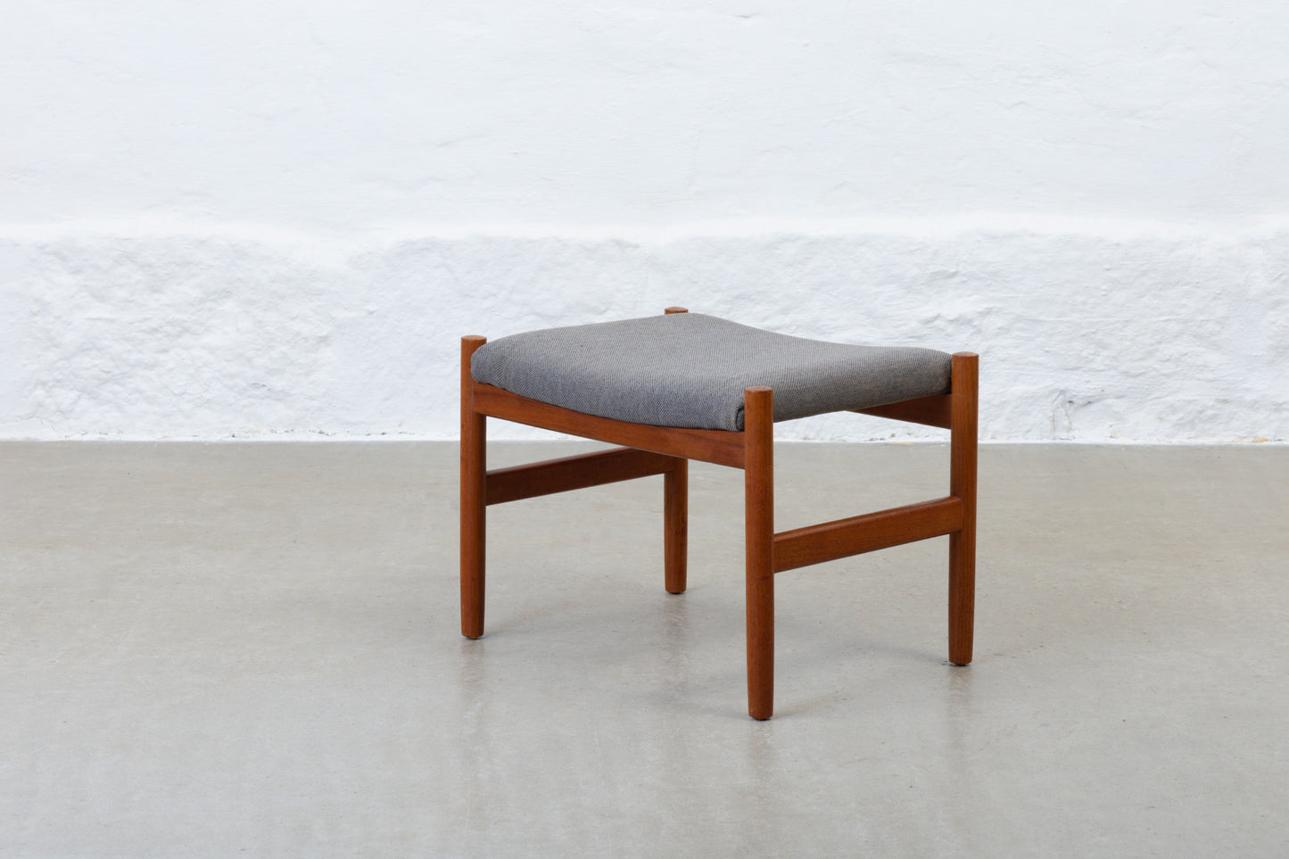 Newly reupholstered: 1960s teak foot stool by Hugo Frandsen