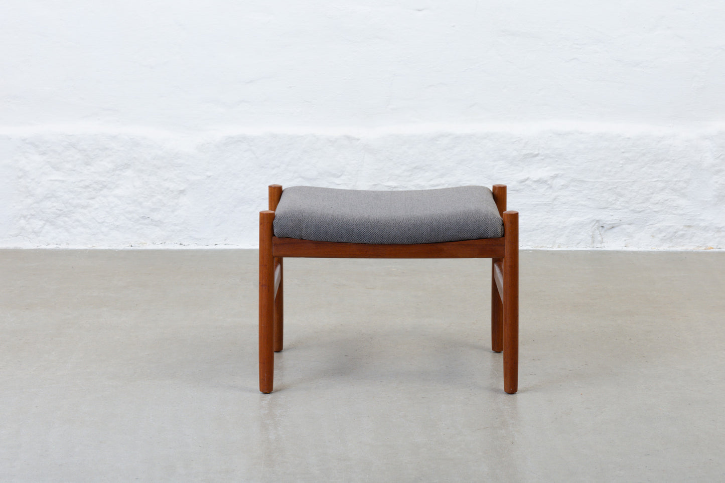 Newly reupholstered: 1960s teak foot stool by Hugo Frandsen