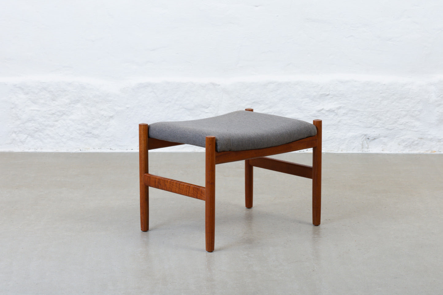 Newly reupholstered: 1960s teak foot stool by Hugo Frandsen