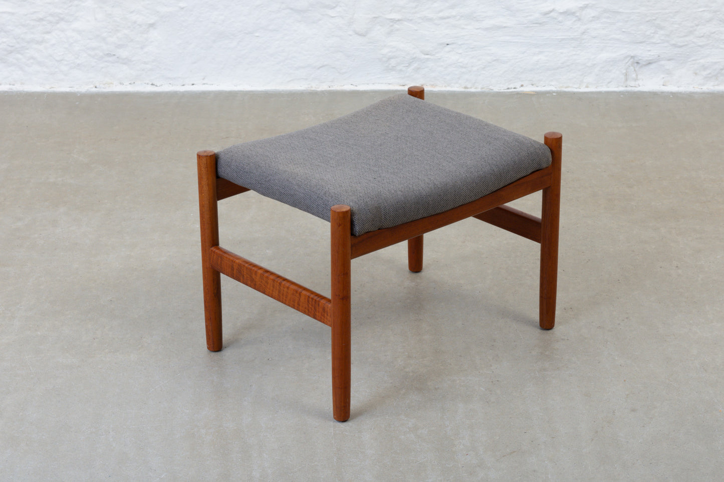 Newly reupholstered: 1960s teak foot stool by Hugo Frandsen
