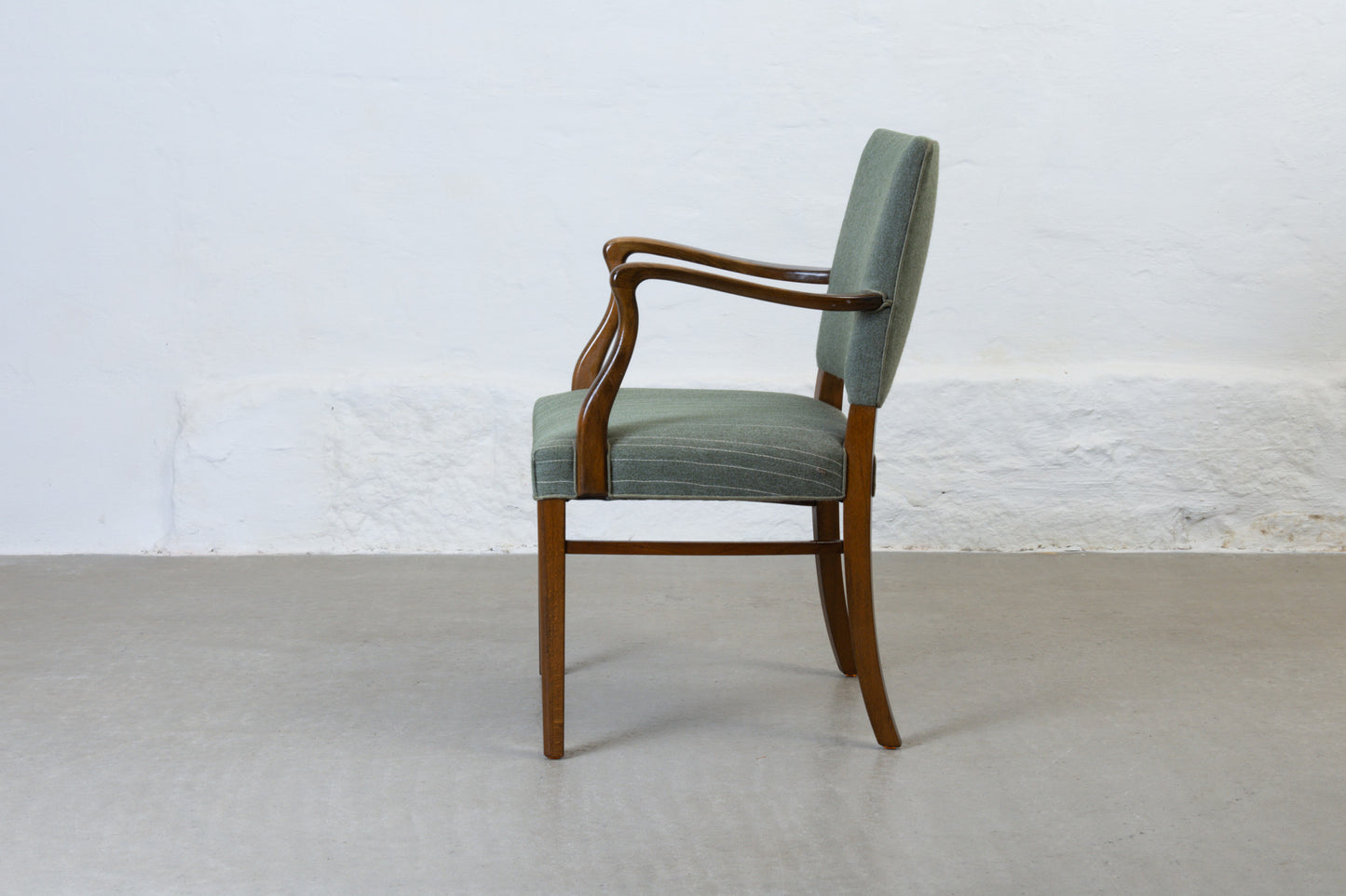 Two available: 1940s armchairs in beech + wool