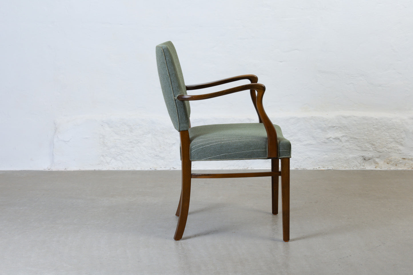 Two available: 1940s armchairs in beech + wool