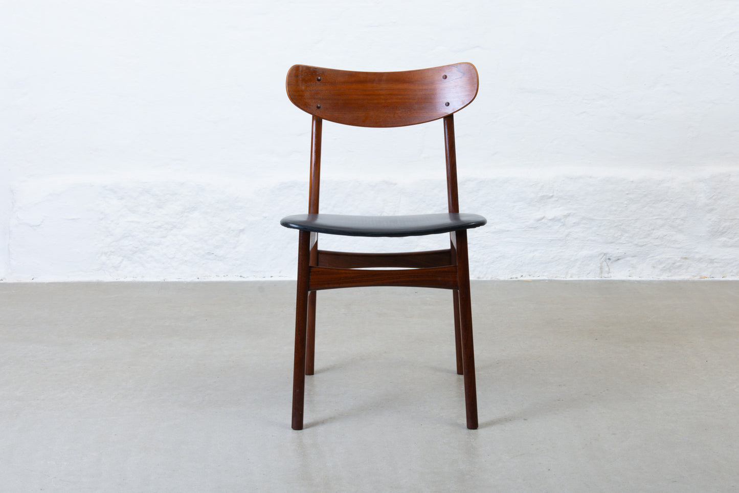1960s set of four teak + vinyl dining chairs