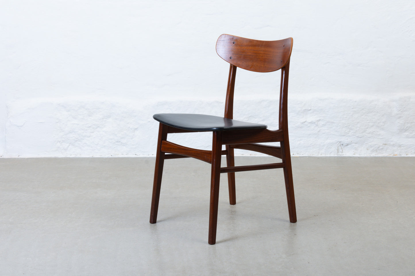 1960s set of four teak + vinyl dining chairs