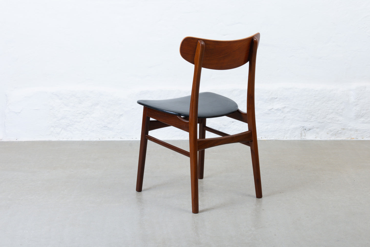 1960s set of four teak + vinyl dining chairs