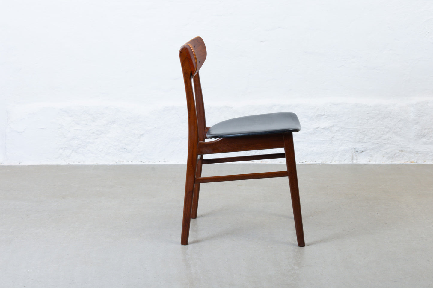 1960s set of four teak + vinyl dining chairs