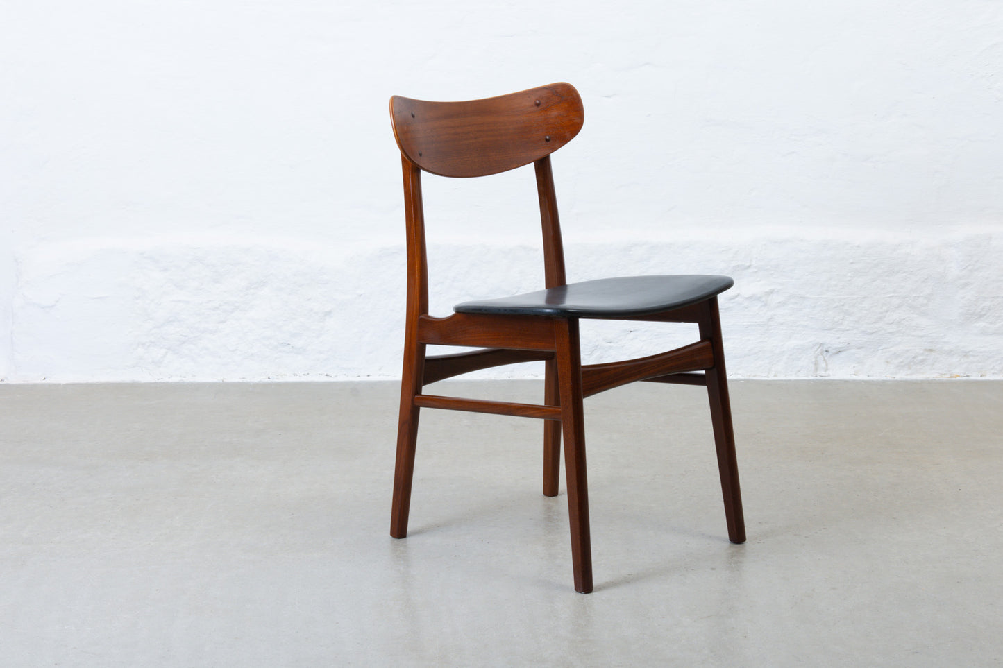 1960s set of four teak + vinyl dining chairs