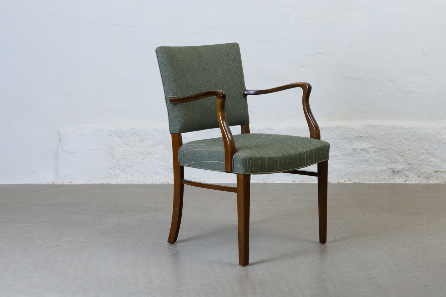 Two available: 1940s armchairs in beech + wool