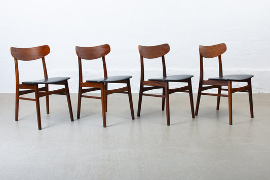 1960s set of four teak + vinyl dining chairs